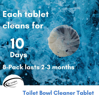 Air Jungles Automatic Toilet Bowl Cleaner Tablets (8 Count), Extra Fresh Cleaner Tabs for Toilet, Quick Bubbles Foaming and Long-lasting, Easy-to-Use, Simply Drop Tablet in Tank