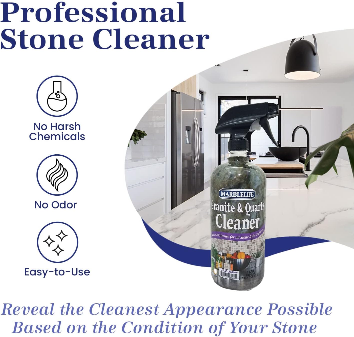 Marblelife Granite & Quartz Cleaner, Safe & Powerful Granite Countertop Cleaner, Oil & Wax Free Quartz Countertop, Effective Stone Care & Cleaning, 32oz Spray
