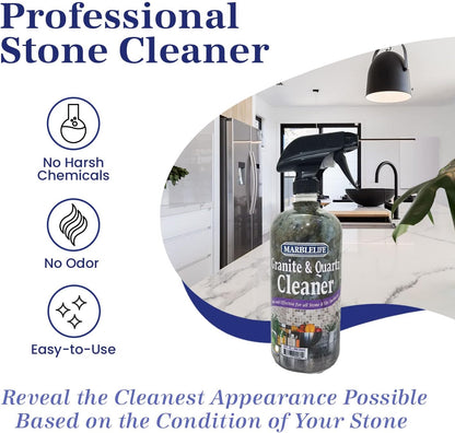 Marblelife Granite & Quartz Cleaner, Safe & Powerful Granite Countertop Cleaner, Oil & Wax Free Quartz Countertop, Effective Stone Care & Cleaning, 32oz Spray