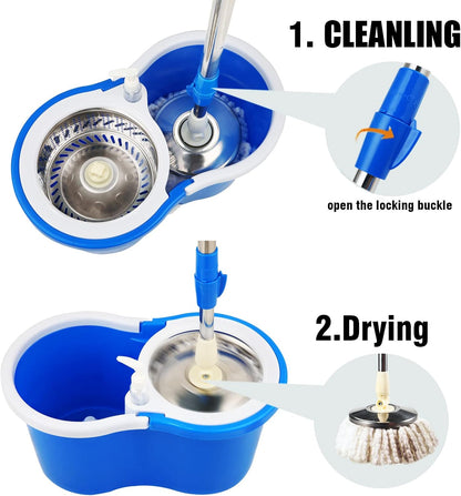 Spin Mop and Bucket with Wringer Set, 360° Rotating Head Mop Bucket System with 3 Microfiber Mop Refills Wet and Dry Suitable for Office and Home Use, Green (Green)