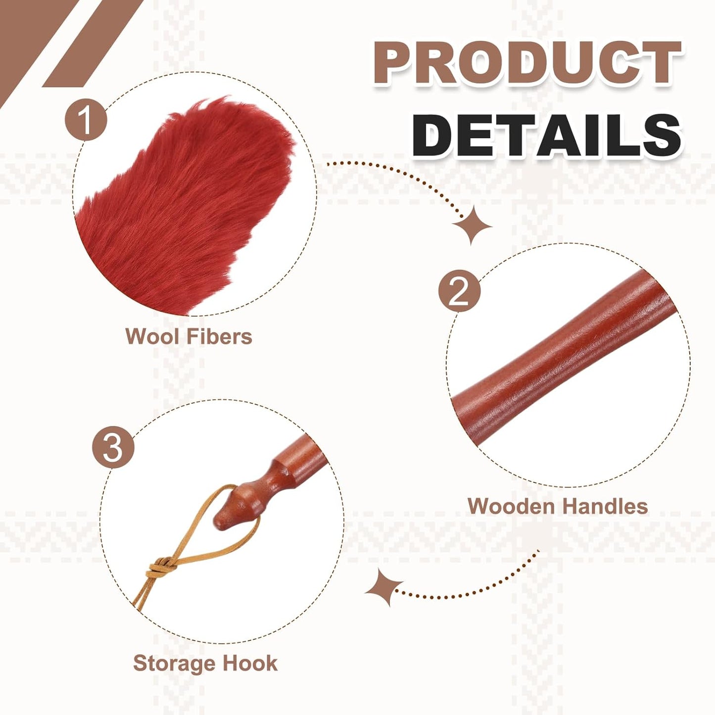 uxcell Wool Duster, 14.2" Natural Feather Cleaner Household Cleaning Duster with Solid Wooden Handle for Cleaning Fans Window Blinds Shelves Furniture, Pink
