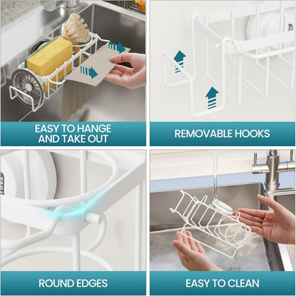 TAILI Sponge Holder for Kitchen Sink with Strong Suction Cup, Rustproof Aluminum Sink Caddy for Sponges, Removable Sponge Holder, Dish Brush for Scraper - Silver