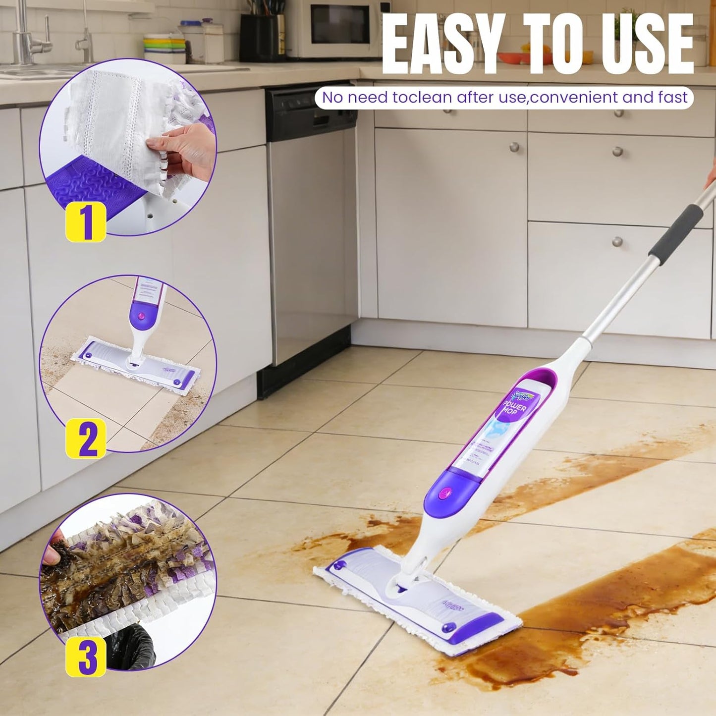 60 Pcs Power Mop Pads for Swiffer PowerMop 500+ Strips Multi-Surface Refill Pad Disposable Spray Mopping Pads Head Refills for Floor Cleaning (Quick-Absorb, No Residue & Disposable)