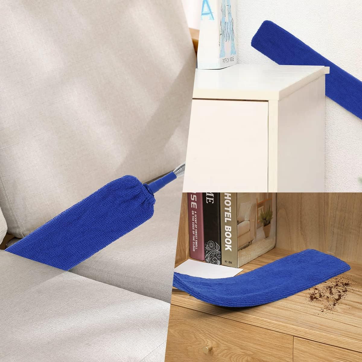 Gap Dust Cleaner Retractable Microfiber Gap Dust Brush Flexible Long Flat Gap Duster with Extendable Pole and Cloth Cover for Sofa Bed Furniture Bottom Ceiling Fan Blinds(Grey)