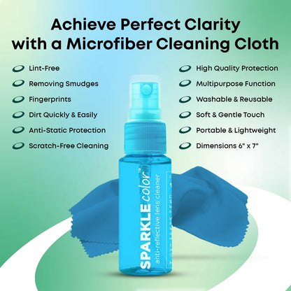 Sparkle Anti-Reflective Safe Lens Cleaner Spray Kit - (2) 1oz Glasses Cleaner Spray & (2) Microfiber Cloth for Eyeglasses, Sunglasses, Lenses, Screens and Camera Cleaning Kit (4 Piece Set)