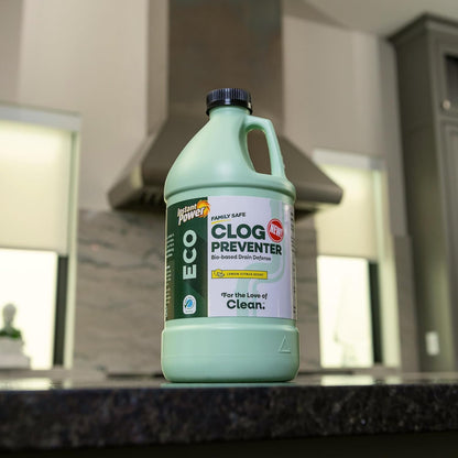 Instant Power Eco Clog Preventer - Enzyme Drain Cleaner Liquid and Deodorizer for Sink, Shower, Toilet, Garbage Disposal Cleaner, Bio-Based Drain Defense, Smell Remover and Odor Eliminator - 32 fl oz