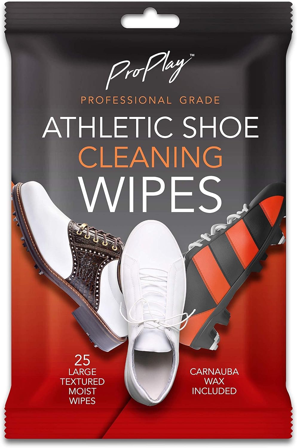 ProPlay Athletic Shoe Cleaning Wipes | Carnauba Wax Included | Repels Water from Shoes | Powerful Cleaner that Removes Dirt, Grass, and Sand | Convenient, Resealable Pack - Unscented 1 Pack