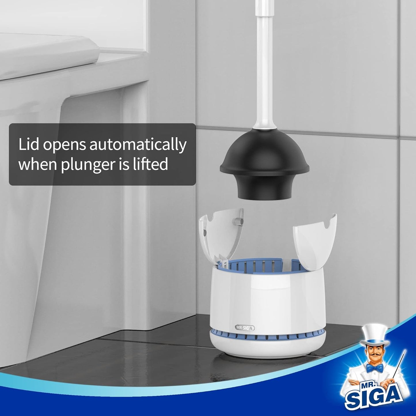 MR.SIGA Toilet Plunger with Holder, Heavy Duty Toilet Plunger and Holder Combo for Bathroom Cleaning, Black