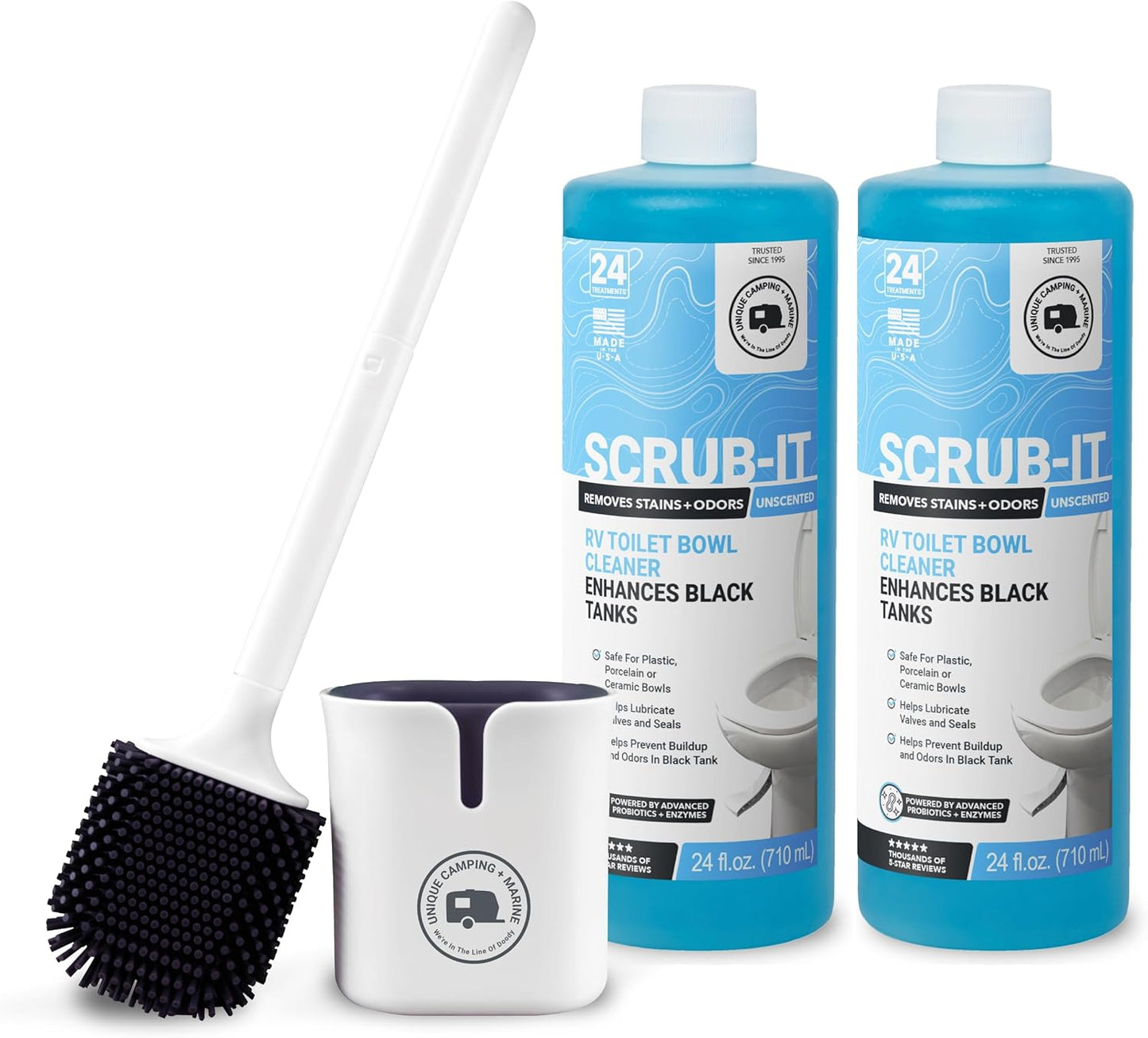 Unique Scrub-It RV Toilet Bowl Cleaner Liquid – RV Toilet Cleaner for Rimless RV Toilets, Squirt Top, Removes Stains & Odors (24 oz) Amazon Exclusive Packaging