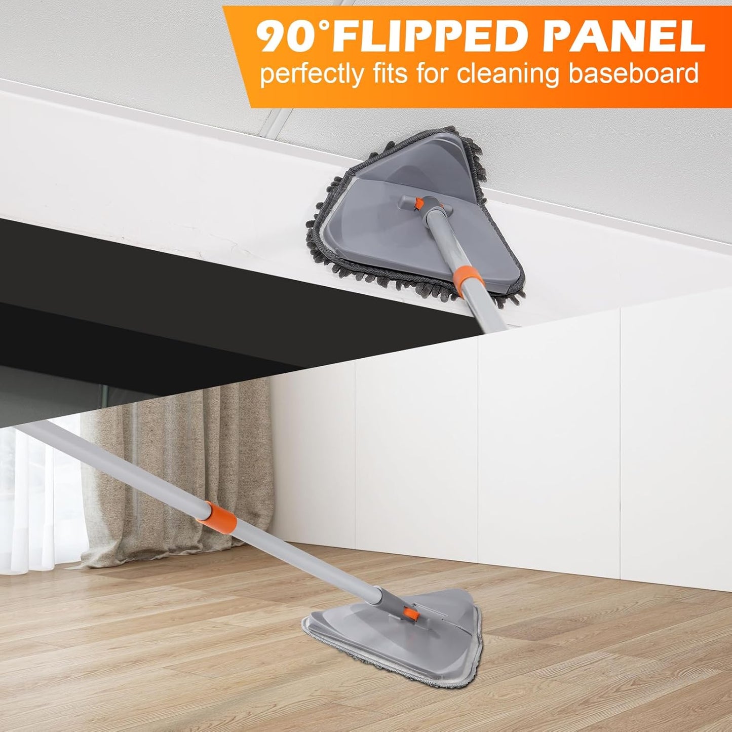 Wall Cleaner Triangle Mop with 82'' Long Handle - Wall Scrubber, Cleaning Washer Tool with 4 Microfiber Chenille Duster Pads for Clean Walls, Ceiling, Windows, Baseboards, Floors (Green, 4 Pads)