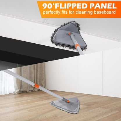 Wall Cleaner Triangle Mop with 82'' Long Handle - Wall Scrubber, Cleaning Washer Tool with 4 Microfiber Chenille Duster Pads for Clean Walls, Ceiling, Windows, Baseboards, Floors (Green, 4 Pads)