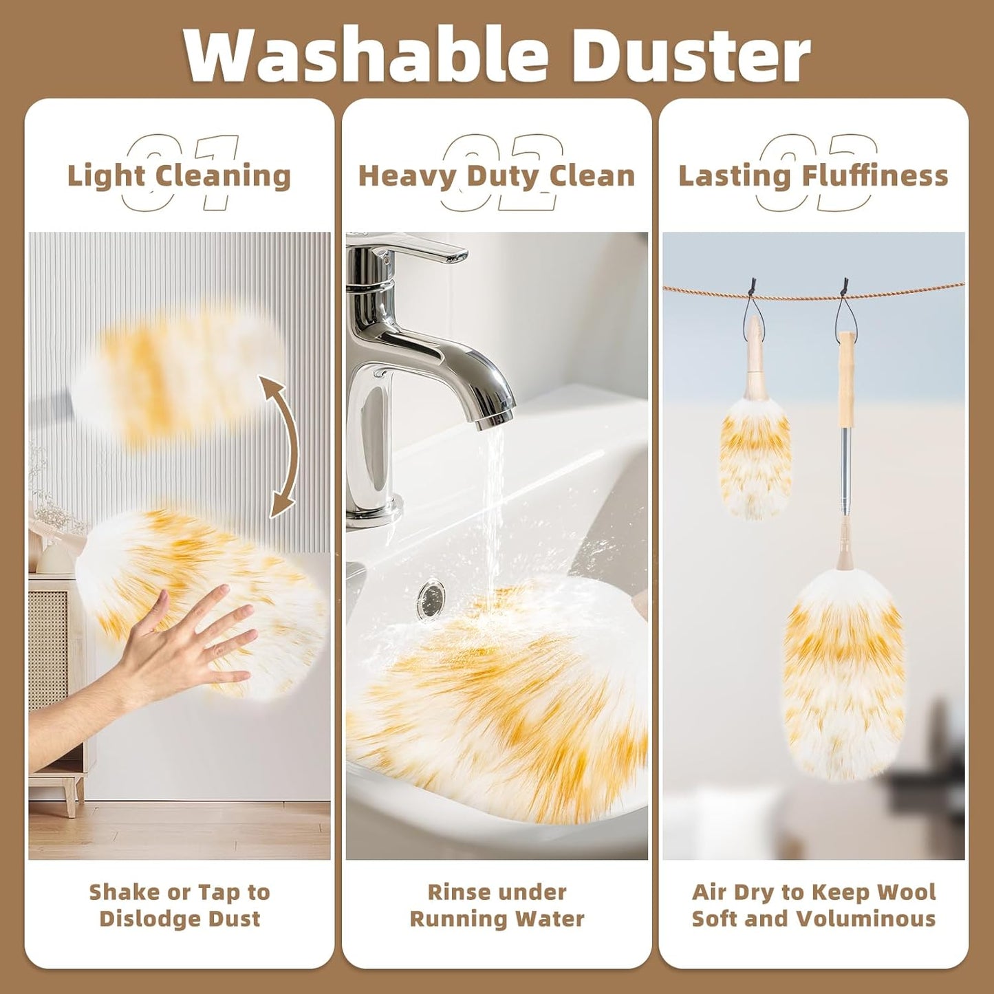 Ostrich Feather Dusters for Cleaning Kit - Reusable Soft Feather Duster Extendable to 49 inches for Cleaning Ceiling Fan, High Ceiling, Blinds & Retractable Small Duster for Keyboard, Car
