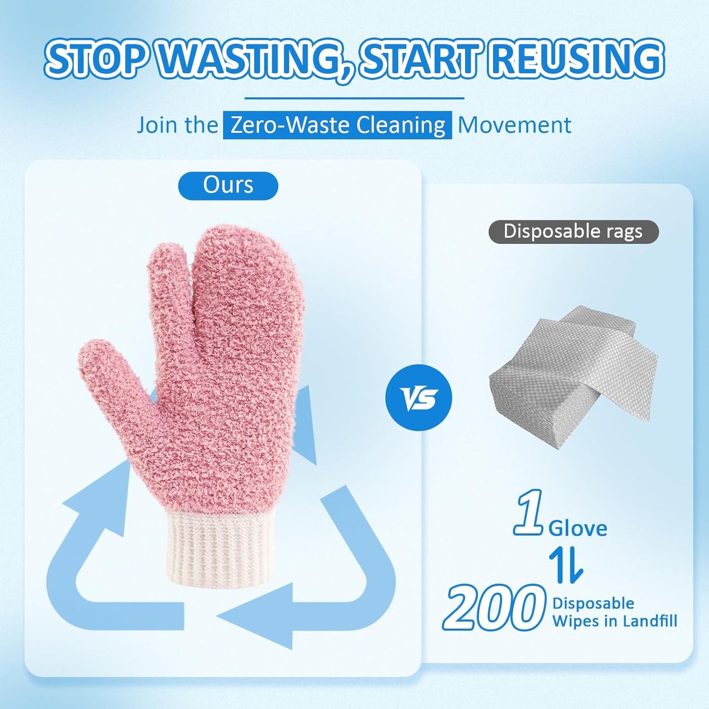 MIG4U Microfiber Dusting Gloves House Cleaning Glove for Blinds, Windows, Shutters, Furniture, and Car, Reusable Lint-Free Pink 1 Pair S/M