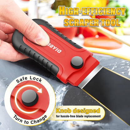 DIYSELF 1 Pack Razor Blade Scraper with 15 Extra Blades, Scraper Tool for Cleaning Window, Paint, Cooktop, Oven, Glass Stove Top Scraper, Razor Scraper with Buit-In Blade Storage