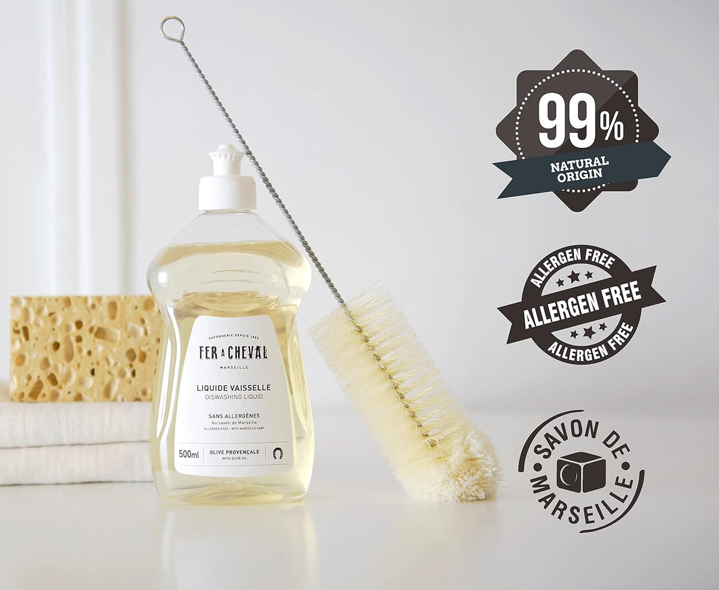Fer à Cheval Marseille Dishwashing Soap, Olive Oil Based, Made in France - Liquid Dishwashing Soap, 500 ml/16.9 fl oz