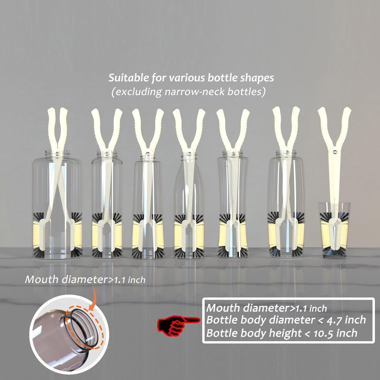 Bottle Brush and Two Replacement Brush Heads Set, 16-Inch Extra Long Handle | Bottle Brush with Stand, Bottle Cleaner. Perfect for Deep Bottles