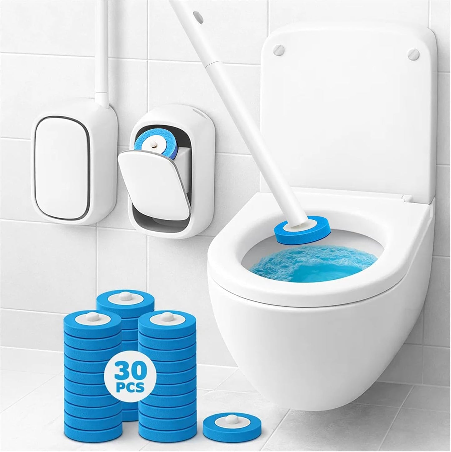 CiLoN 24 Count Carry Detergent Disposable Toilet Brush Wand Refill Pads. 5-Layer Rich Foam Toilet Bowl Cleaning Sponge Head Refills. Pre-Loaded Ocean Breeze Disposal Scrubbing Pads. 24pcs-Value Pack