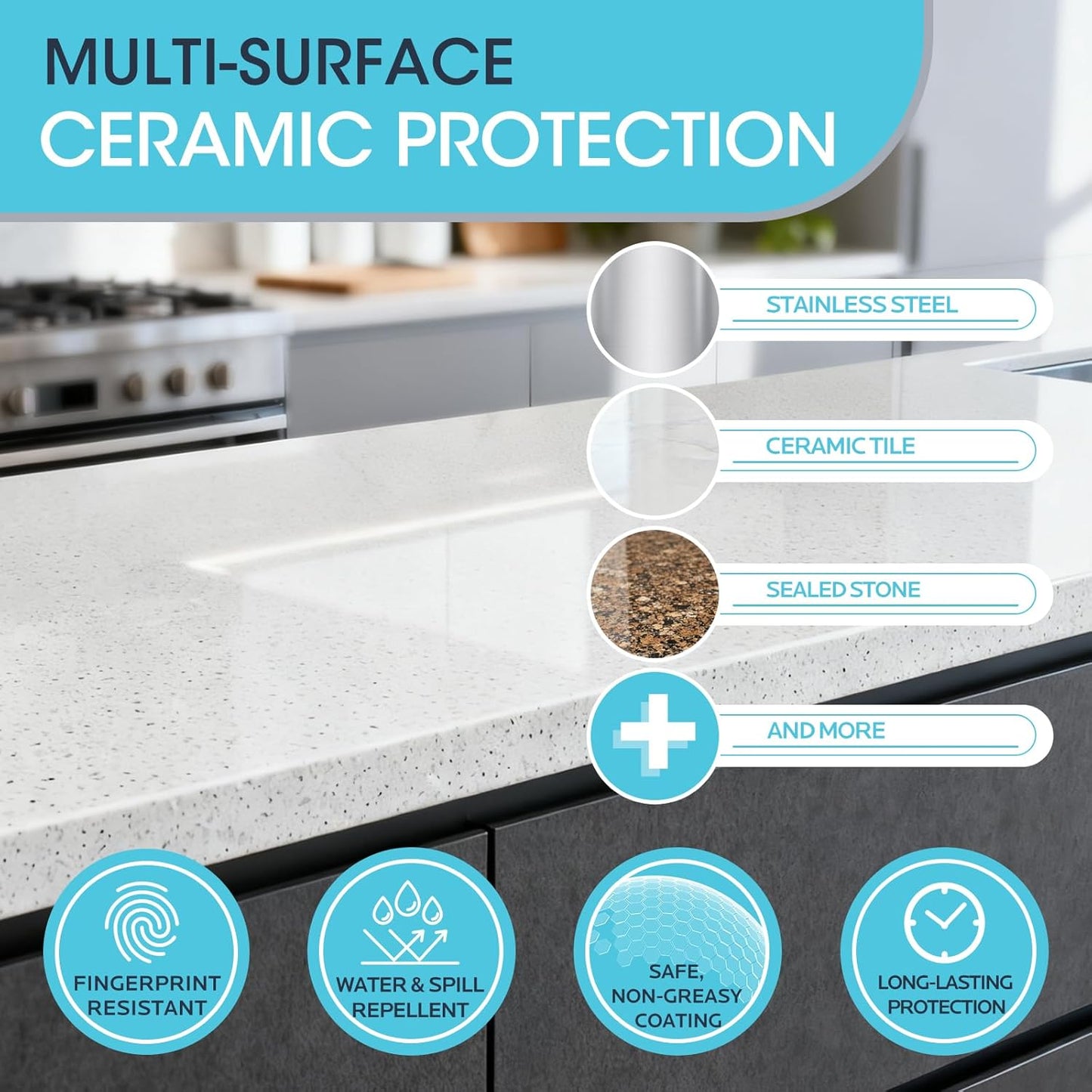 Ceramic Coating Spray for Stainless Steel & Glass - Fingerprint & Water-Spot Repellent, Long-Lasting Surface Protection for Kitchen & Bath (500ml)