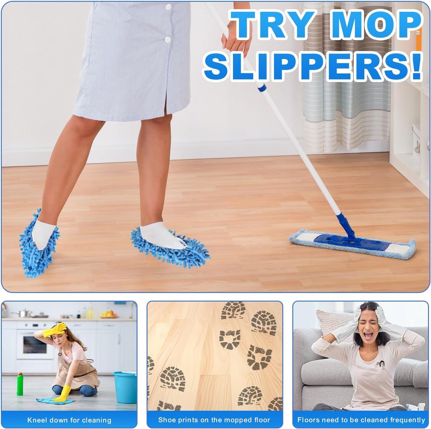 Mop Slippers for Floor Cleaning, Microfiber Cleaning Slippers Washable & Reusable, Hands-Free Dust Mop Shoes for Hardwood Floor, Kitchen, Pet Hair, One Size Fits Most