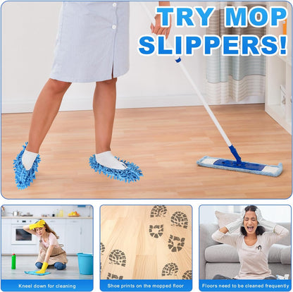 Mop Slippers for Floor Cleaning, Microfiber Cleaning Slippers Washable & Reusable, Hands-Free Dust Mop Shoes for Hardwood Floor, Kitchen, Pet Hair, One Size Fits Most