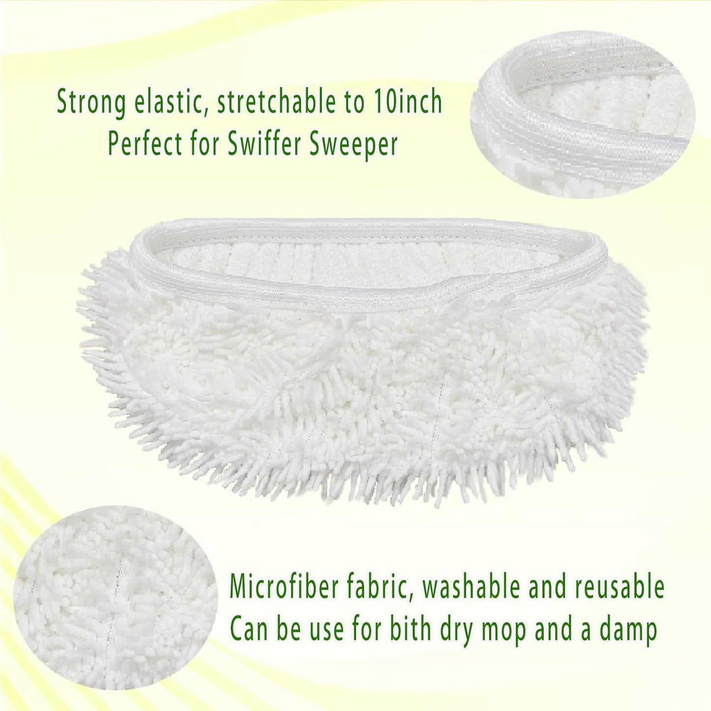 Reusable Microfiber Mop Pads Washable Wet Pads Compatible with Swiffer Sweeper Refills Pads for Wet & Dry Sweeping Cloths Mop Head Replacement for Household Cleaning (Green 4PCS)