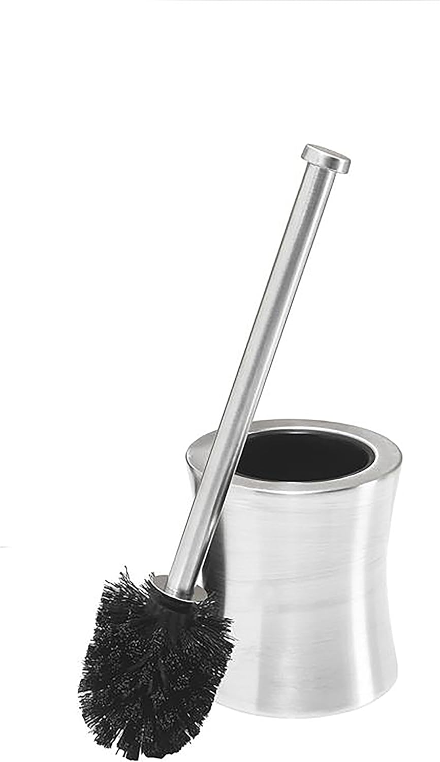 Bath Bliss Hour Glass Shape Weighted Bottom Toilet Brush & Holder Set, Heavy Duty Brush, Silver, 4.5"L x 4.5"W x 15.4"H