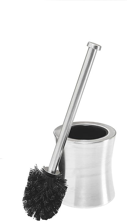 Bath Bliss Hour Glass Shape Weighted Bottom Toilet Brush & Holder Set, Heavy Duty Brush, Silver, 4.5"L x 4.5"W x 15.4"H