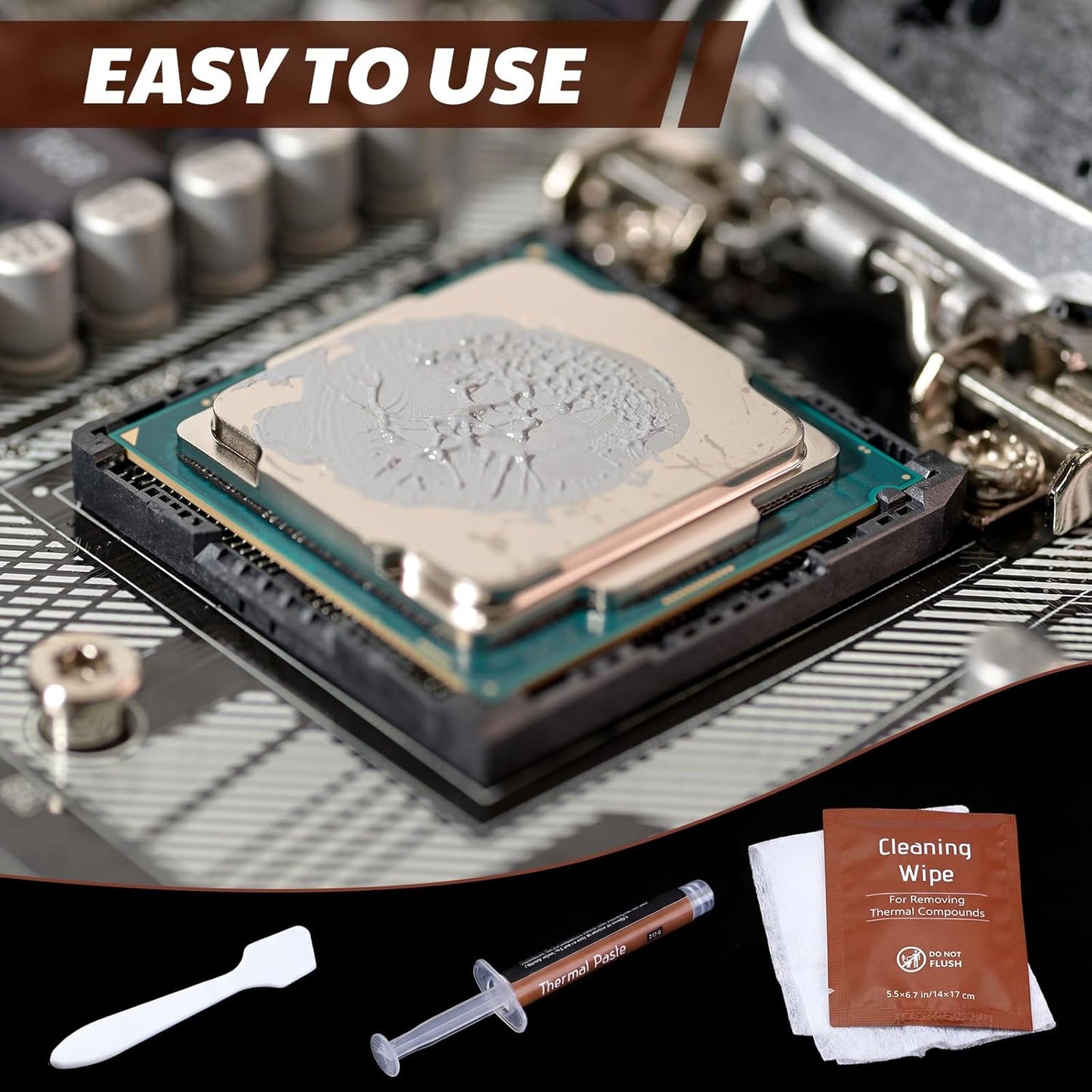 2 Pack Thermal Computer Paste 3.5g with Spatula and Cleaning Wipes for CPU Consoles Graphics Cards Laptops High Thermal Conductivity, Long Durability Safe Application