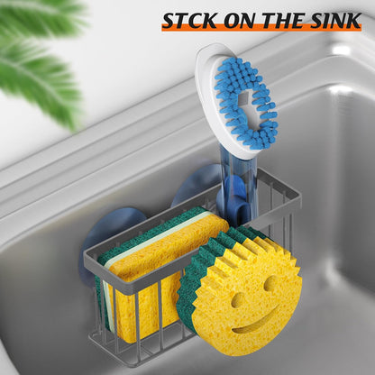 MURLONG Sponge Holder Smiley Face, Sink Caddy for kitchen Sink, Kitchen Organizer Sponge Holder with 2 PCS Suction Cups/1 PCS Adhesive Strips, Designed for Sponge, Soap, Dish brush, Scrubber-Black
