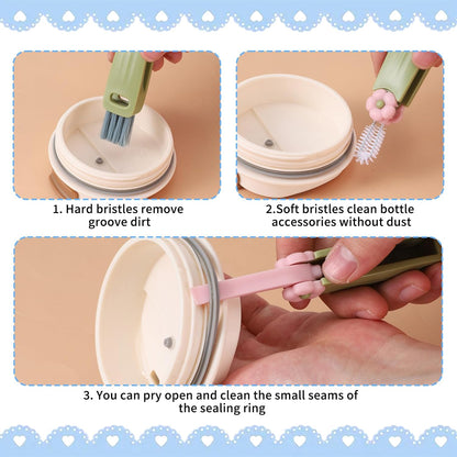 Straw Cleaner Brush Set: 3 Pcs Reusable Pea Long Straw Pipe Cleaner Brushes and 2 Pcs Cup Lid Cleaning Brush for Water Bottles and Tumblers