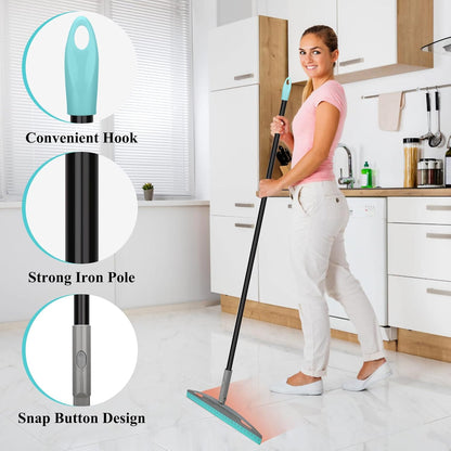 Rubber Broom Carpet Rake for Pet Hair Removal, Fur Remover Broom with 59" Telescoping Long Handle, Pet Hair Broom with Squeegee for Carpet, Hardwood Floor, Tile