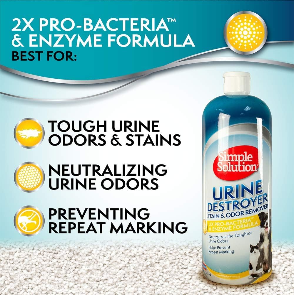 Simple Solution Urine Destroyer, Enzymatic Cleaner and Urine Odor Eliminator, Pet Stain Remover, Dog Pee Stain Destroyer, Cat Urine Neutralizer, Carpet Cleaner, Rug Deodorizer, Spot Cleaner, 1 Gallon