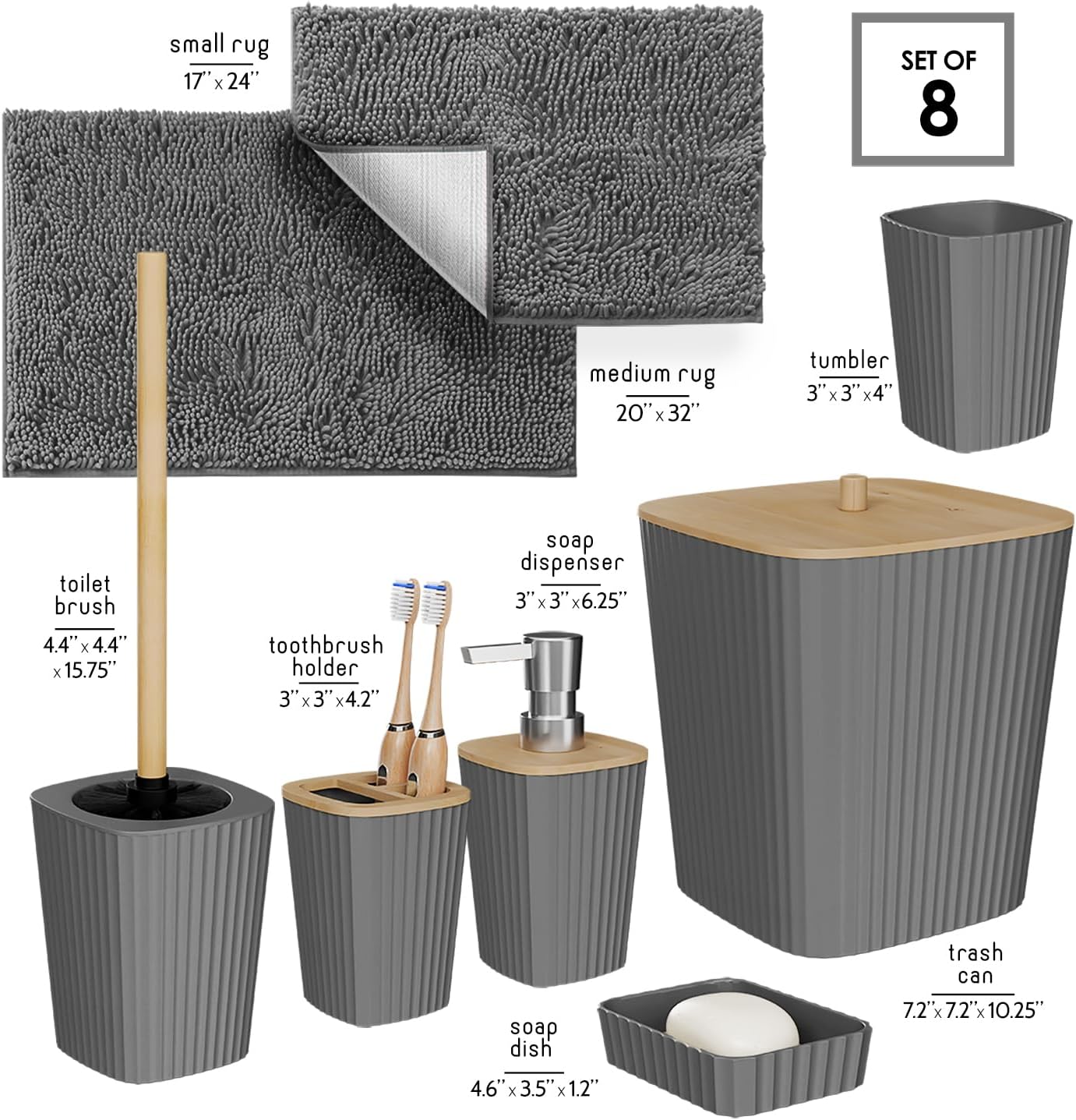 Clara Clark Bathroom Set - Sage Green Bathroom Accessories Set, 6PC Bathroom Accessory Set, Bathroom Sets with Toilet Brush, Trash Can & Soap Dispenser
