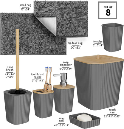 Clara Clark Bathroom Set - Sage Green Bathroom Accessories Set, 6PC Bathroom Accessory Set, Bathroom Sets with Toilet Brush, Trash Can & Soap Dispenser