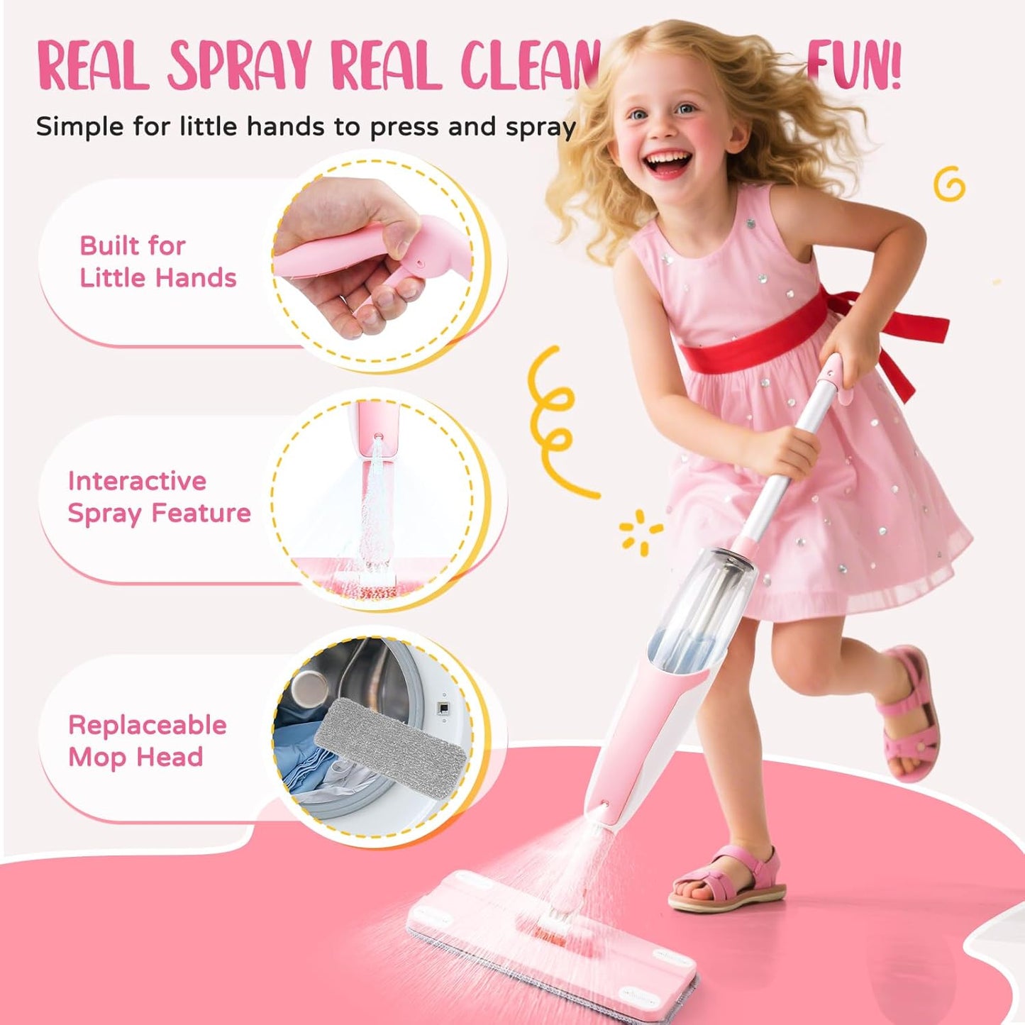 Toddler Spray Mop-Montessori Toys Mini Size Cleaning Mini Mop that Really Spray -Kid Pretend Play Toys Gift for Toddlers Girls Boys