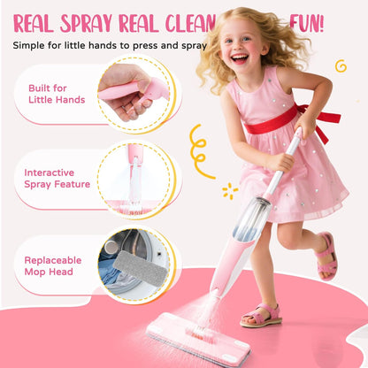 Toddler Spray Mop-Montessori Toys Mini Size Cleaning Mini Mop that Really Spray -Kid Pretend Play Toys Gift for Toddlers Girls Boys