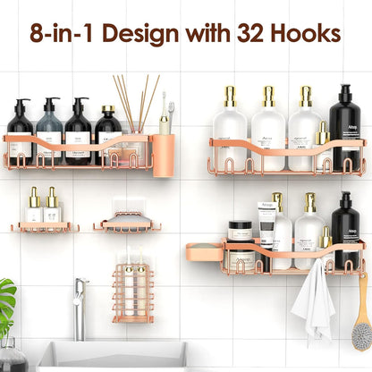 NESOMI Shower Caddy Adhesive Shower Organizer 7-Pack, Rustproof Stainless Steel Bathroom Shelves, Large Capacity No-Drill Rack Storage Accessories with Soap Dish Toothbrush Holder &24 Hooks Home Decor