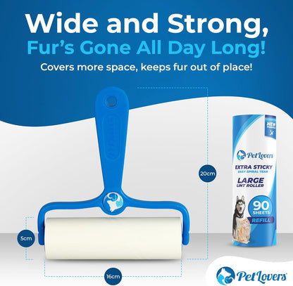PetLovers Extra Sticky Lint Roller Mega Value Set 600 Sheets for Pet Hair Removal, Dog and Cat Lint Remover 6 Pack
