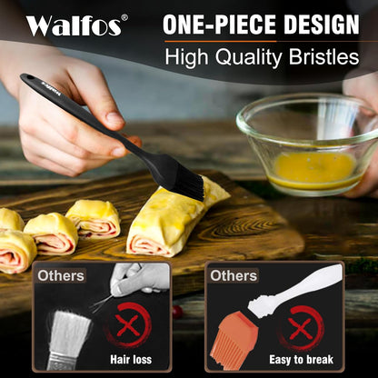 Walfos Silicone Basting Pastry Brush, Heat Resistant Pastry Brush Set, Strong Steel Core and One-Pieces Design, Perfect for BBQ Grill Baking Kitchen Cooking, BPA Free and Dishwasher Safe, 2 Pcs (Blue)