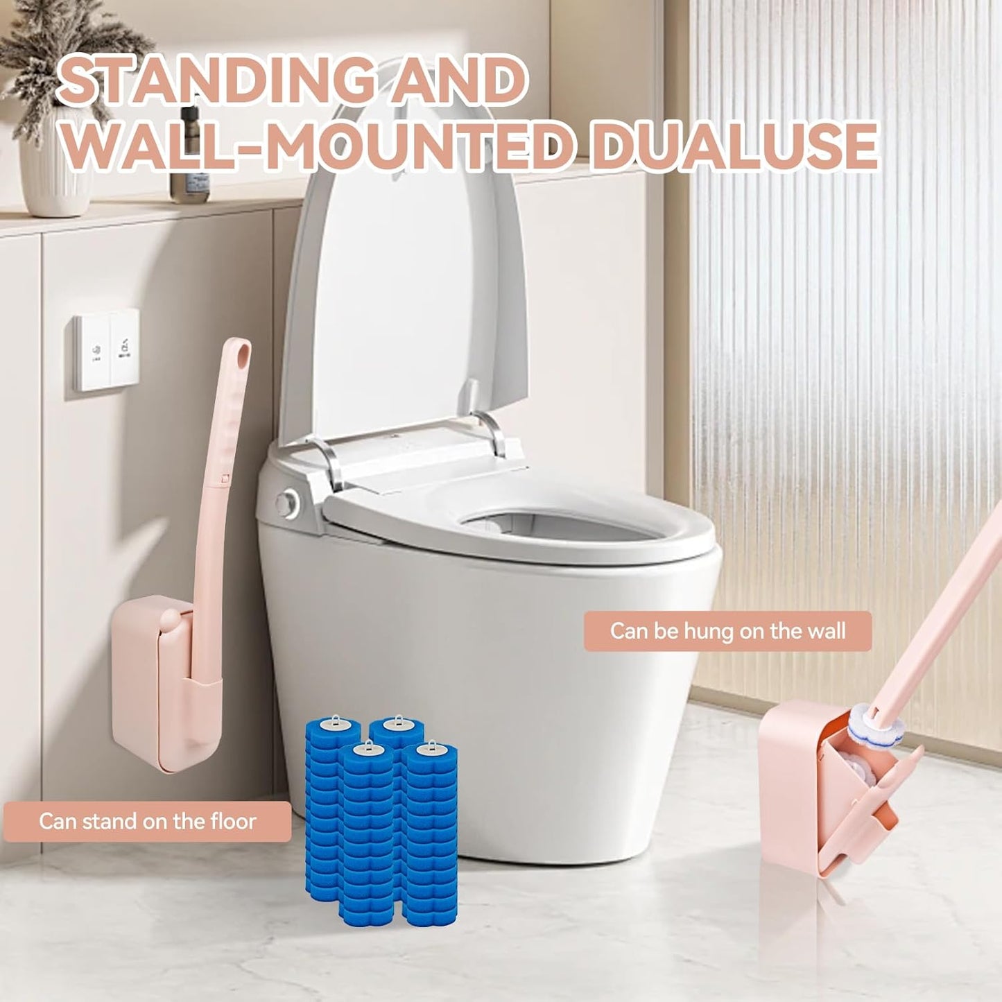 48 Count Disposable Toilet Brush Refill Pads, Disposable Toilet Bowl Wand Refills, Toilet Cleaning Refills, Toilet Scrubber Refills, Brush Head Replacement