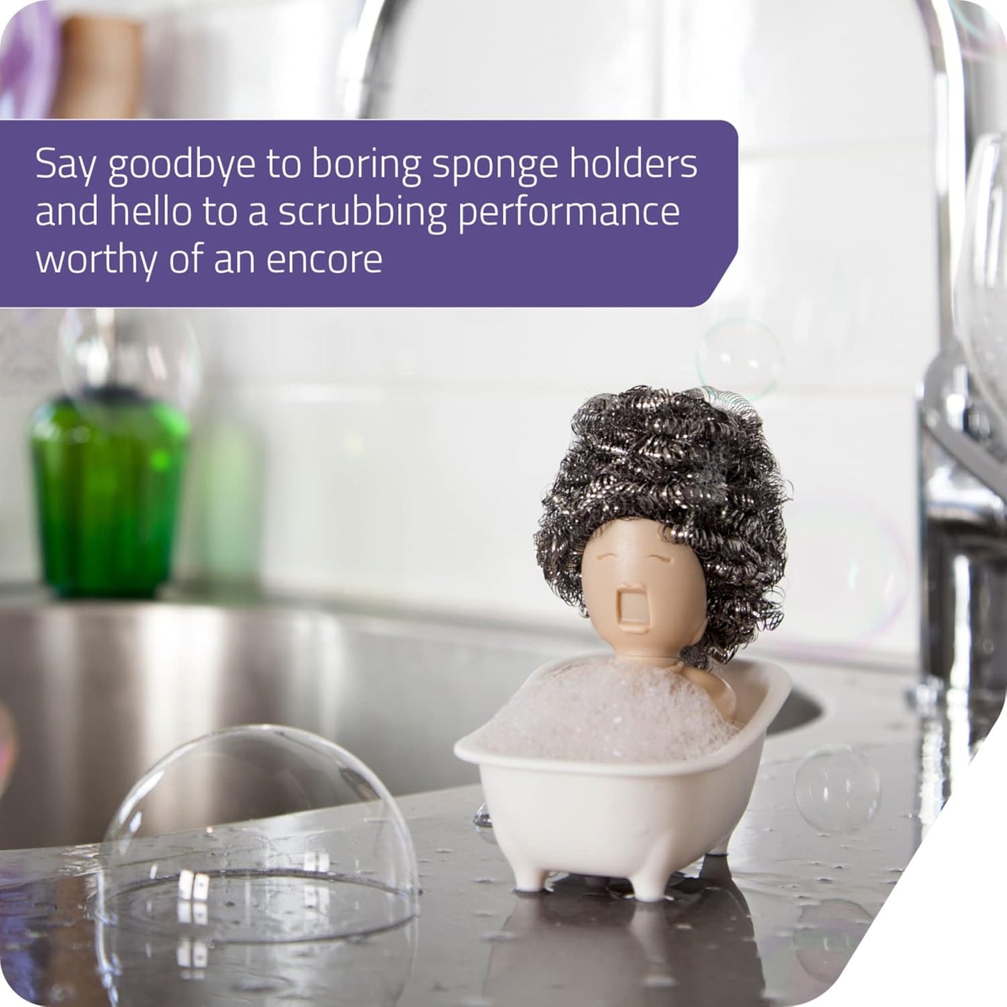 PELEG DESIGN Yogi Sponge Holder, Cute Plastic Sponge Holder for Kitchen Sink with Suction Cup,Dish Sponge Caddy Holder,Dries All Types of Sponges - Sponge Included