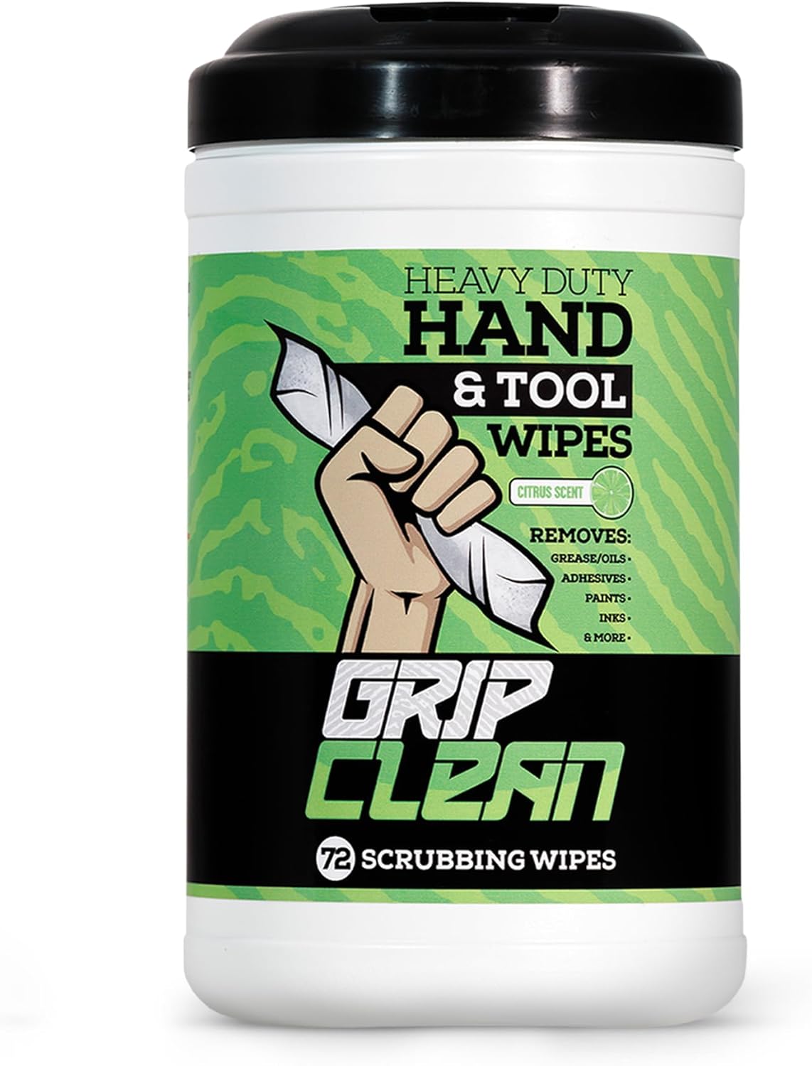Grip Clean Heavy Duty Hand & Tool Cleaning Wipes – Waterless Hand Cleaner for Mechanics, Garage & Shop Use – Dual-Sided Grease, Oil & Paint Remover Wipes with Citrus Scent - 30ct