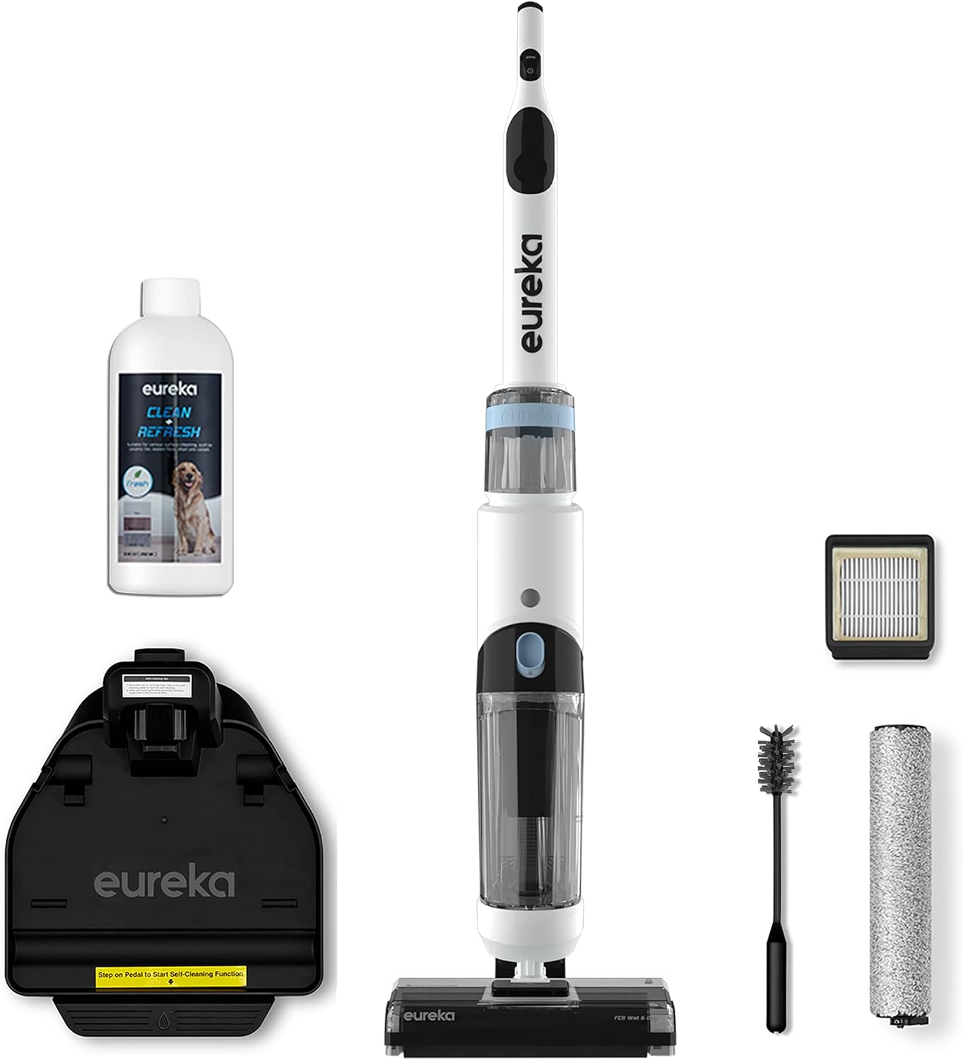 Eureka Wet Dry Vacuum Cleaner Cordless, Mop Vacuum Cleaner with Self-Cleaning System, Lightweight Hardwood Floors Vacuum for Pets and Sticky Messes, Black, NEW630PL