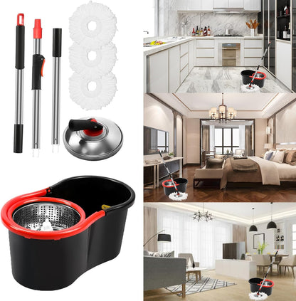 Spin Mop and Bucket Set, 360° Spinning Mop and Bucket System, for Mop Floor Cleaning, with 3 Microfiber Mop Replacement Heads and 61" Stainless Steel Adjustable Handle