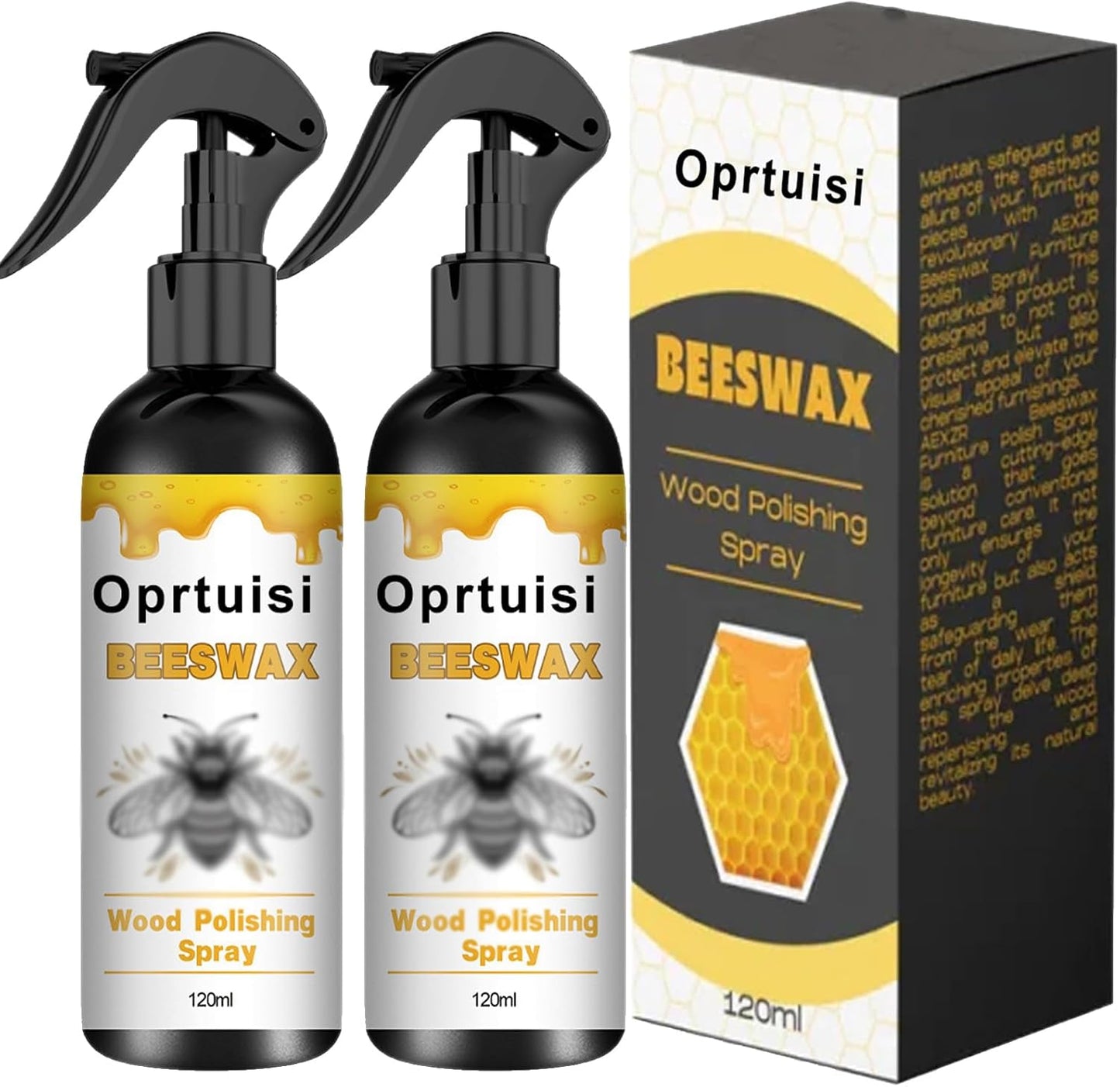 Oprtuisi Natural Beeswax Furniture Polish Spray, Wood Cleaner and Polish, 2-Pack
