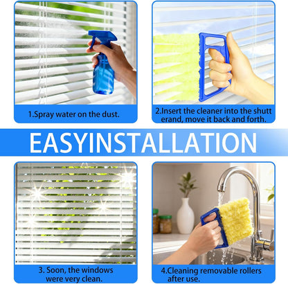 8Pcs Window Venetian Blind Cleaner Duster Tool, Microfiber 7-Finger Dusting Brush for Wood/Vinyl Blinds, Window Shutters, Air Conditioner and Fan Vents, with 4 Washable Cloth Covers