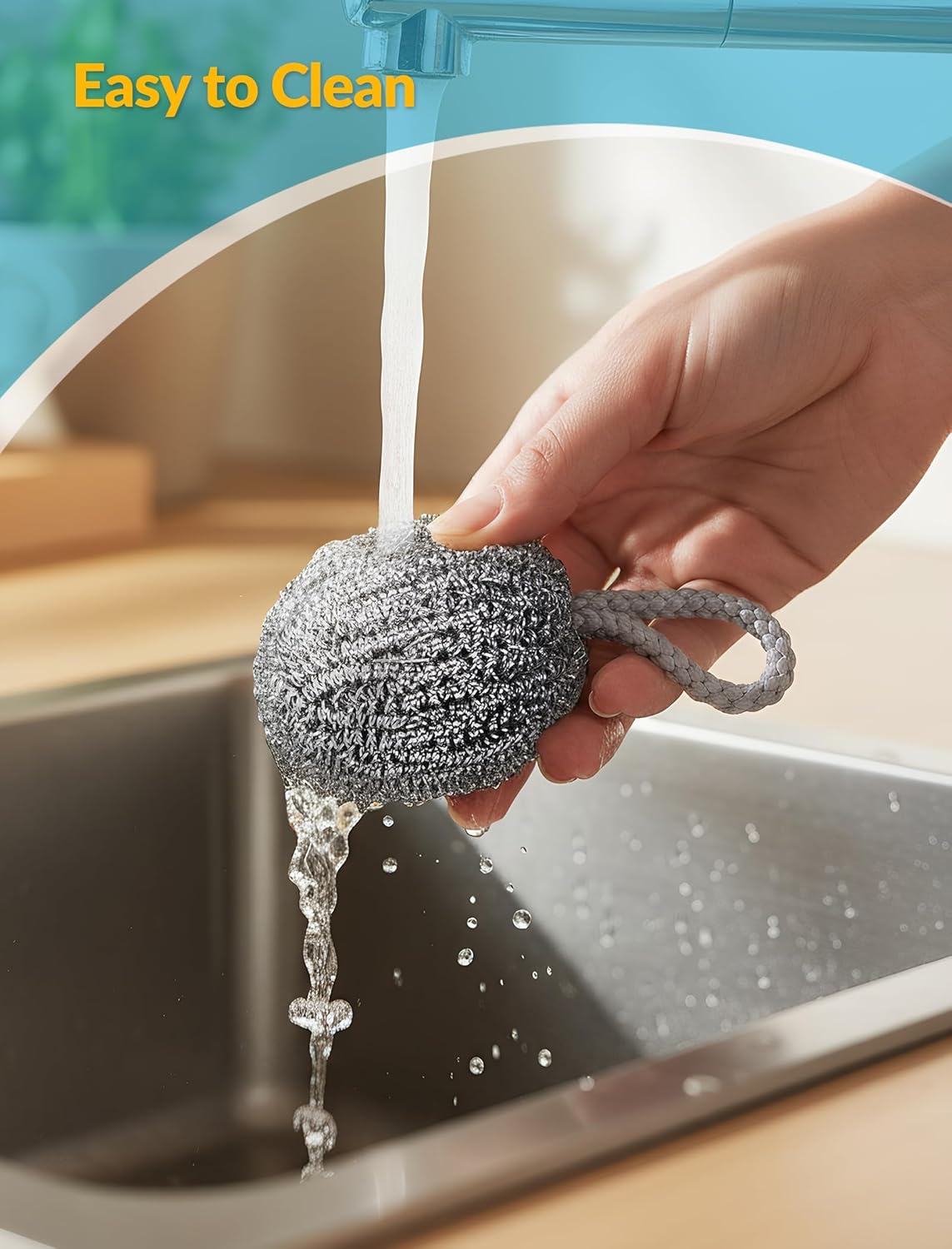 NiHome 10-Pack Steel Wool Scrubbers for Kitchen Cleaning, Stainless Steel Scourers with Hanging String, Reusable Rust-Resistant Scrubbers for Pots, Pans, Grill Racks, Sinks, Cast Iron