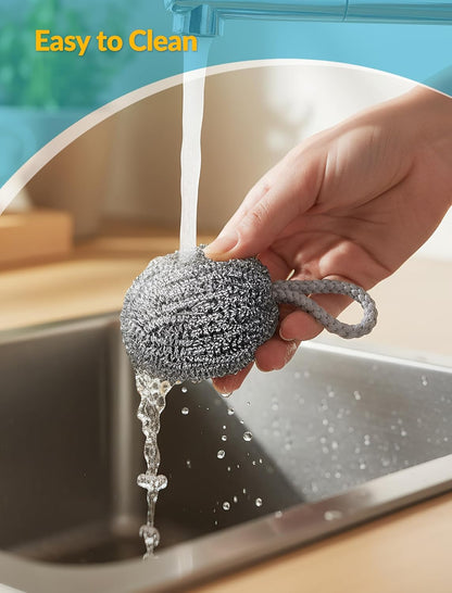 NiHome 10-Pack Steel Wool Scrubbers for Kitchen Cleaning, Stainless Steel Scourers with Hanging String, Reusable Rust-Resistant Scrubbers for Pots, Pans, Grill Racks, Sinks, Cast Iron