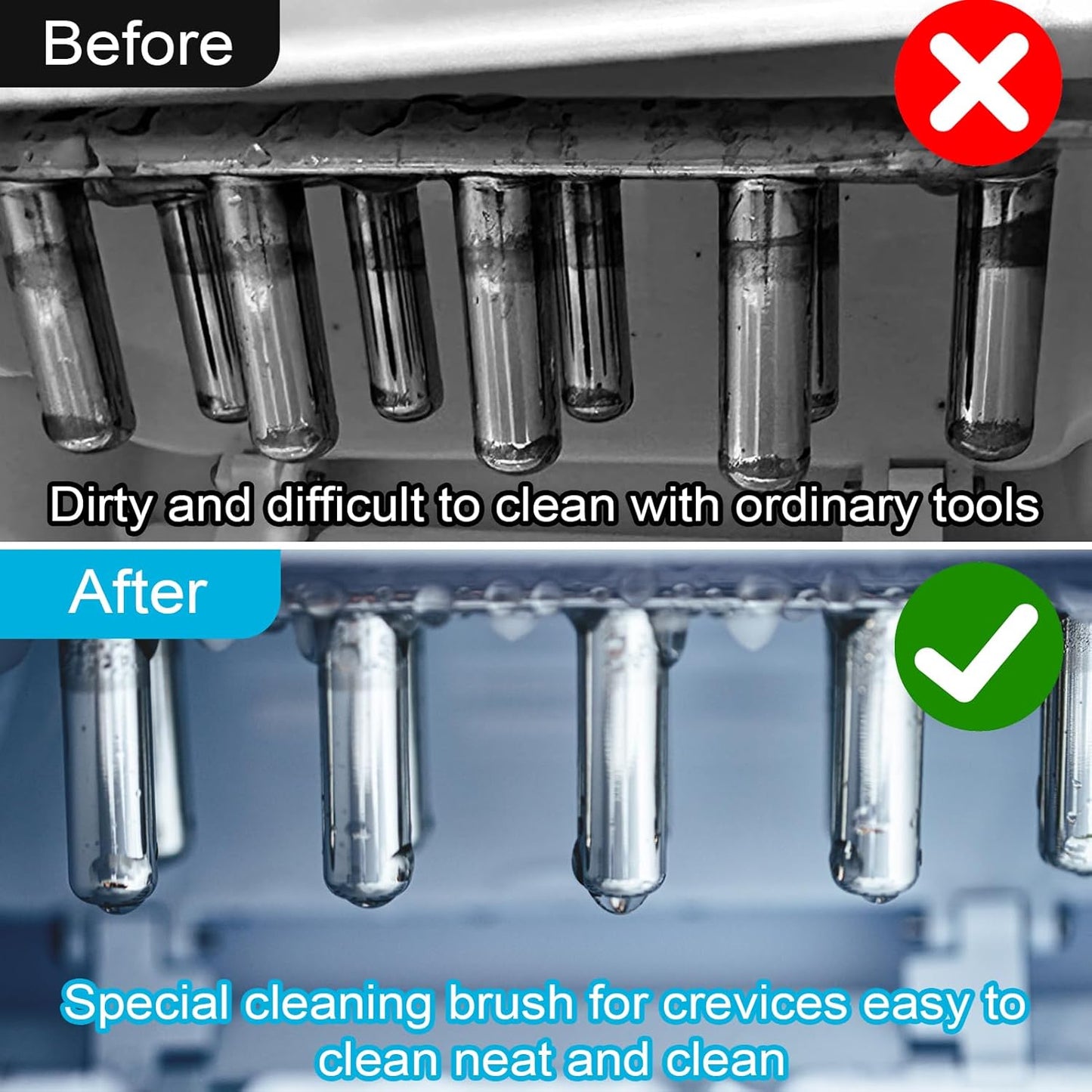Palksky Ice Maker Cleaning Brush Set, Ice Machine Cleaning Tools - 2Pcs Drain Pipe Brush Nylon Bristles with 8Pcs Crevice Cleaning Brush