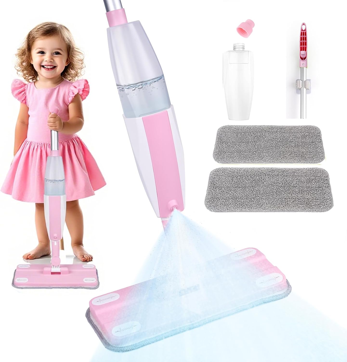 Kids Spray Mop, Fun & Functional Toddler Mop Cleaning Set,Real Working Mini Mop, Pretend Play Toy –Includes Spray Bottle,Washable Microfiber Pads, Montessori Kids Cleaning Toy Set -Green